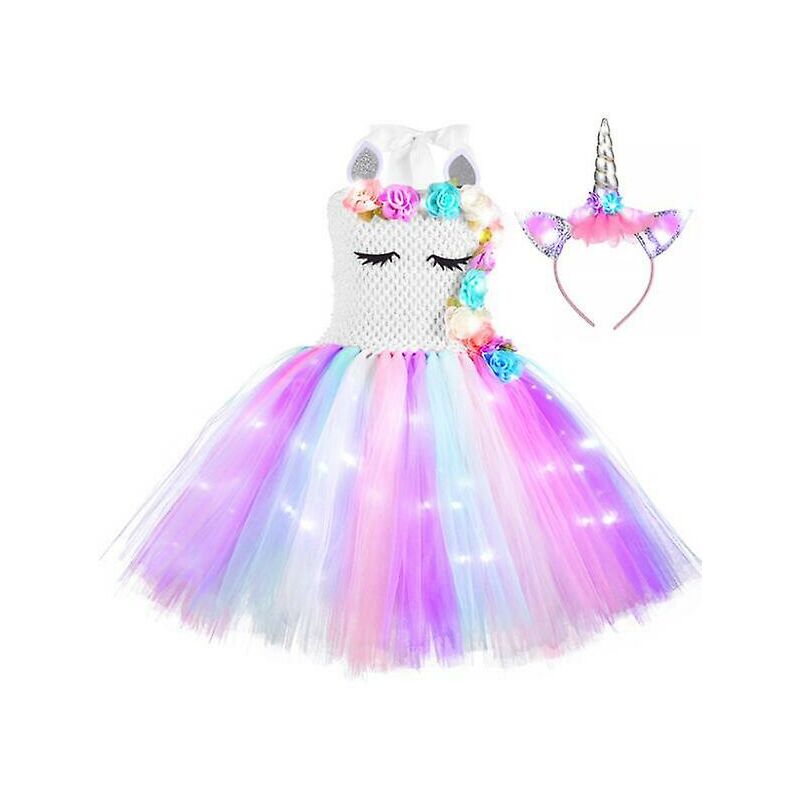 veterano deletrear Educación Disfraz de unicornio para niña Vestido de tutú de unicornio con luz led,  disfraz de fiesta de Halloween - color3 90-100cm 